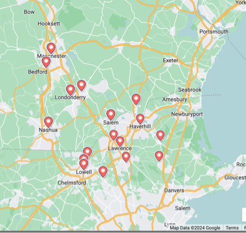 Location map of areas we serve near North Andover